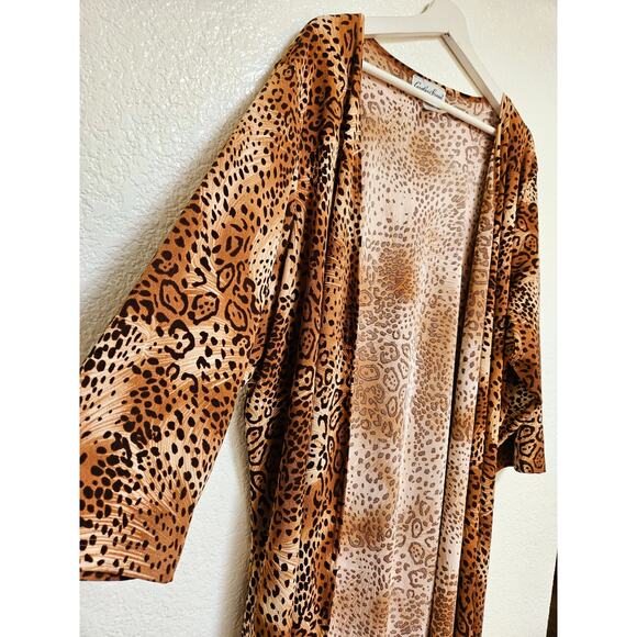 Carolyn Strauss Collection Animal Print Open Front Cardigan Kimono Plus Size 2X - Picture 2 of 10